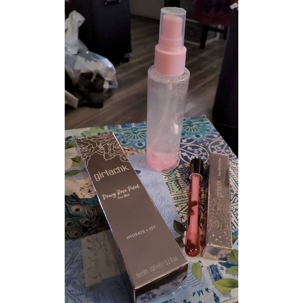 BNIB~GIRLACTIK Dewey Rose Petal Mist & Rose Oil Petal Lip Gloss Duo